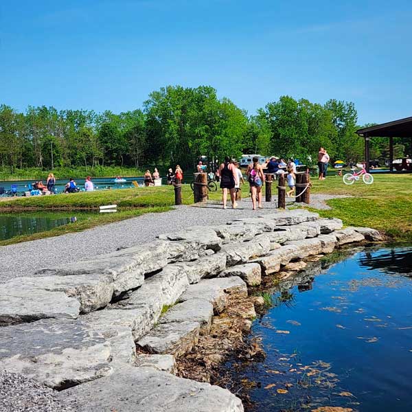 Families enjoying the campground grounds
