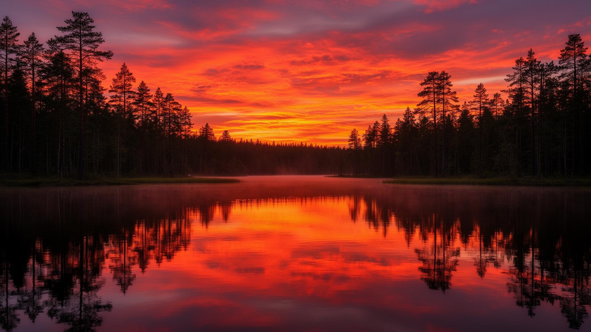 Cinematic sunset over the lake